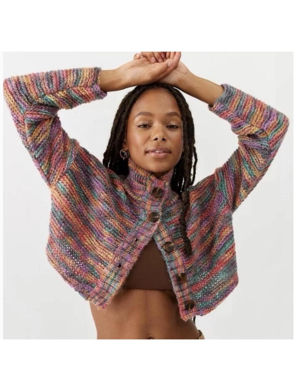 BDG Urban Outfitters rainbow knit cropped button down cardigan sweater